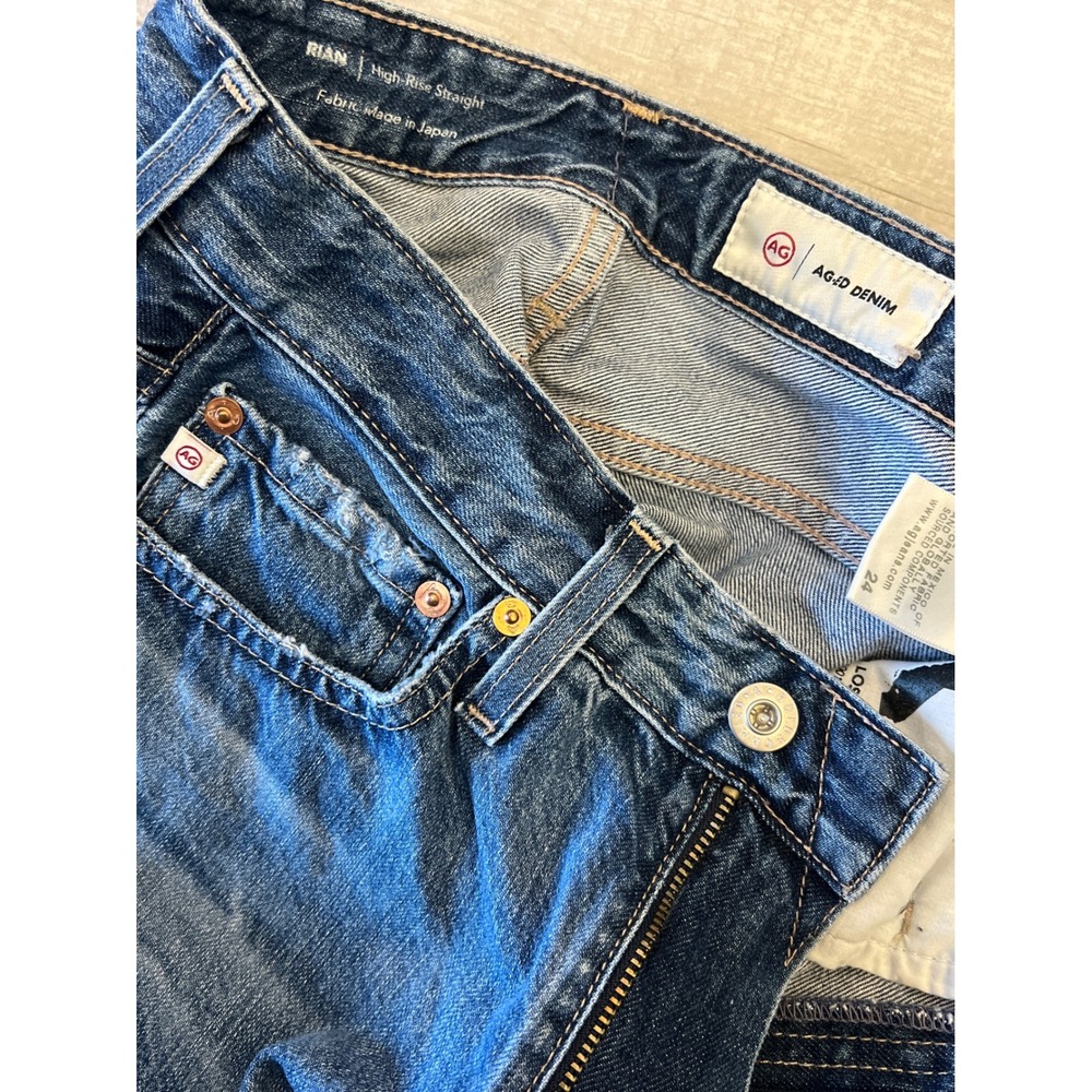AG Adriano Goldschmied Rian High Rise Straight Leg Jeans Blue 24 Made in Japan